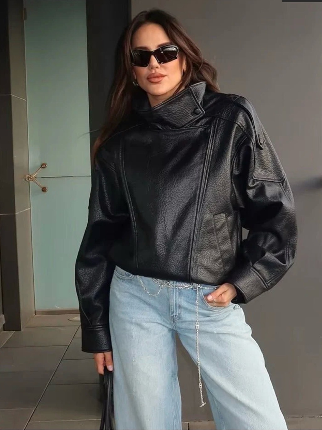 Asymmetrical Black Vegan Leather Jacket